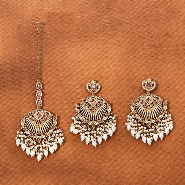 Antique Long Earring Tikka With Mehndi Plating 221770