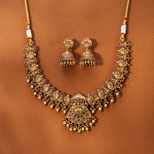 Antique Peacock Necklace With Matte Gold Plating 221774