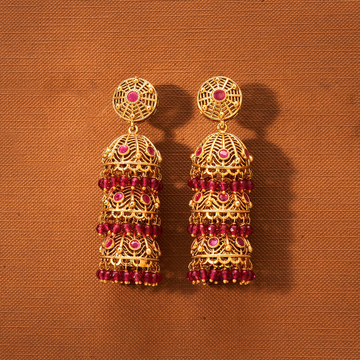Antique Triple Jhumki With Gold Plating 221802