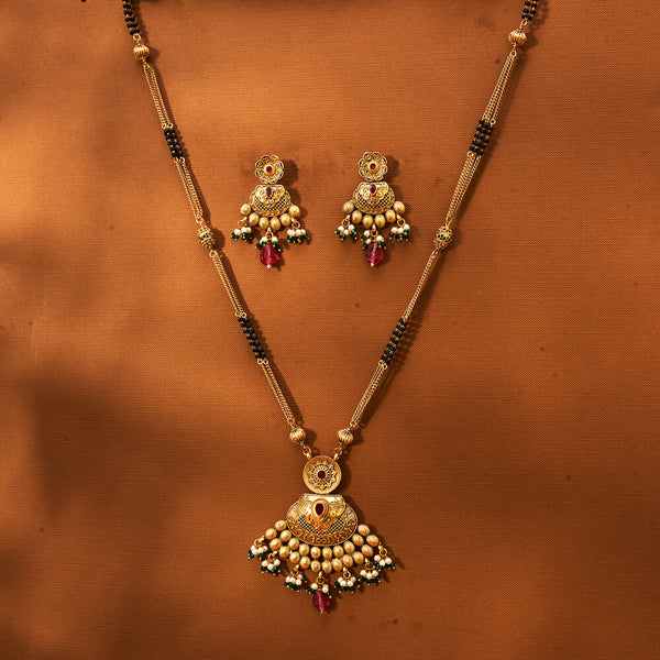 Antique Moti Mangalsutra With Matte Gold Plating 221830