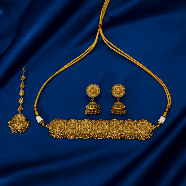 221853 Antique Choker Necklace With Matte Gold Plating