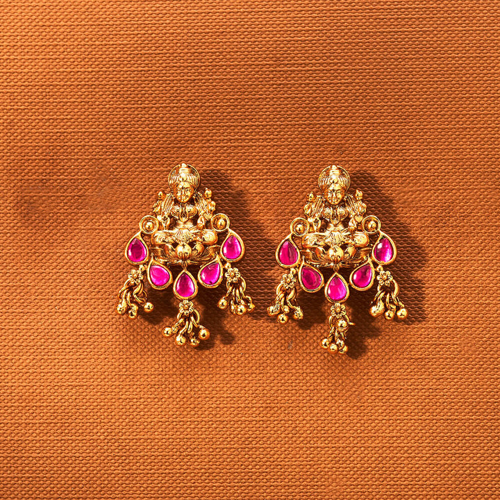 Antique South Indian Earring With Matte Gold Plating 221876