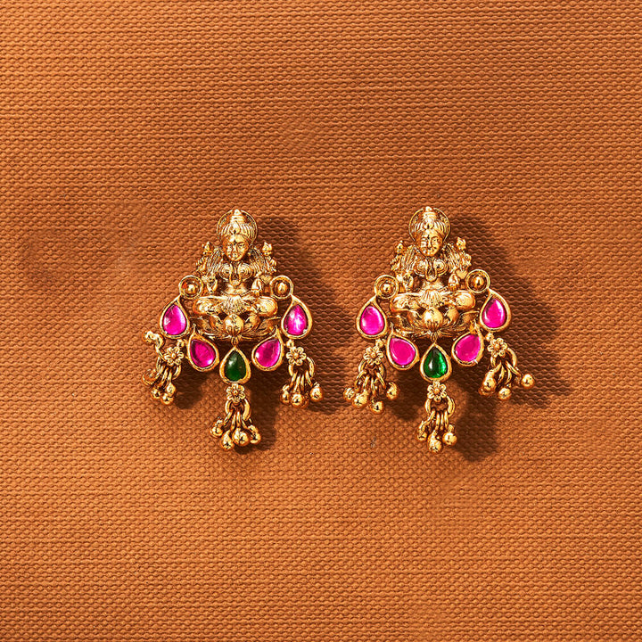 Antique South Indian Earring With Matte Gold Plating 221876