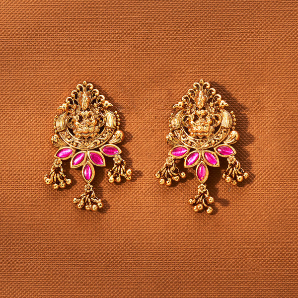 Antique South Indian Earring With Matte Gold Plating 221877