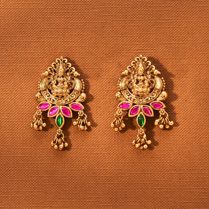 Antique South Indian Earring With Matte Gold Plating 221877