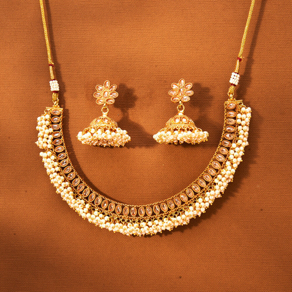 Antique Moti Necklace With Gold Plating 221897