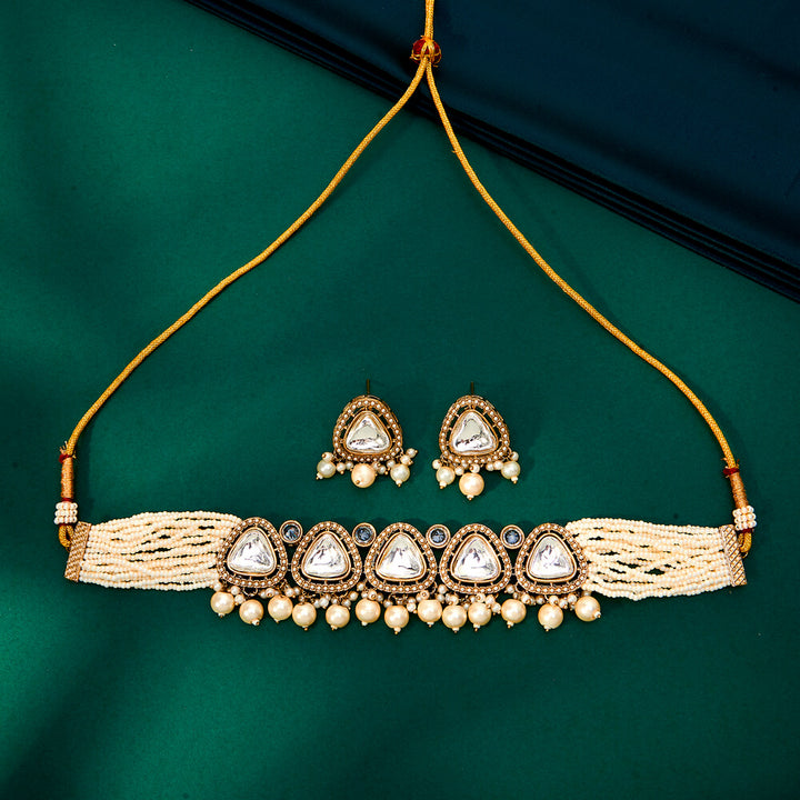 Antique Choker Necklace With Mehndi Plating 221980