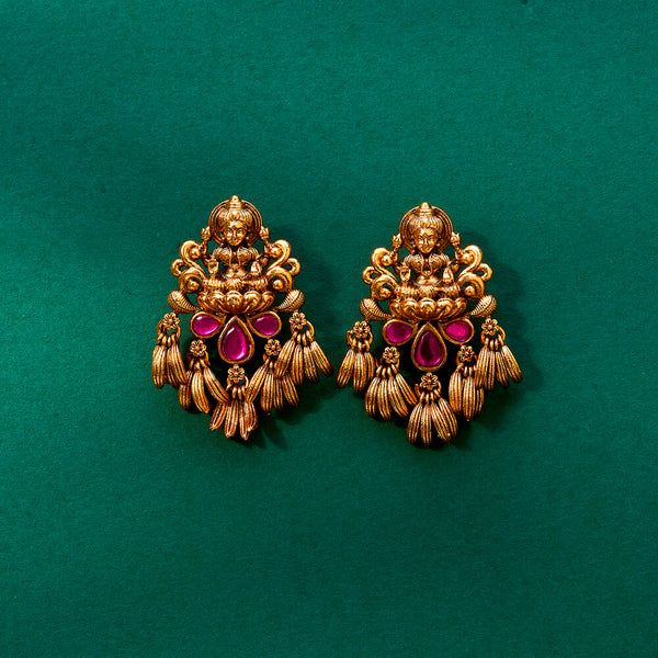 Antique South Indian Earring With Matte Gold Plating 222002