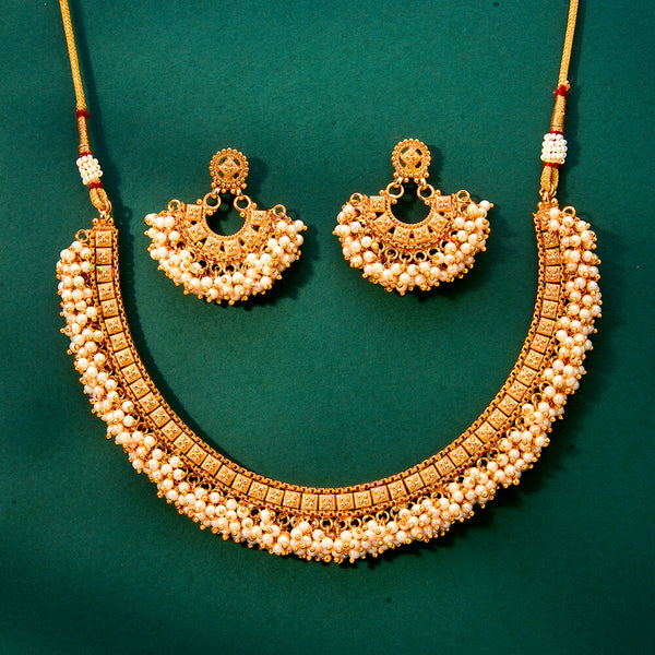 Antique Pearl Necklace With Gold Plating 222012