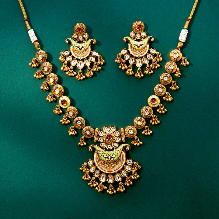 Antique Meenakari Necklace With Matte Gold Plating 222125