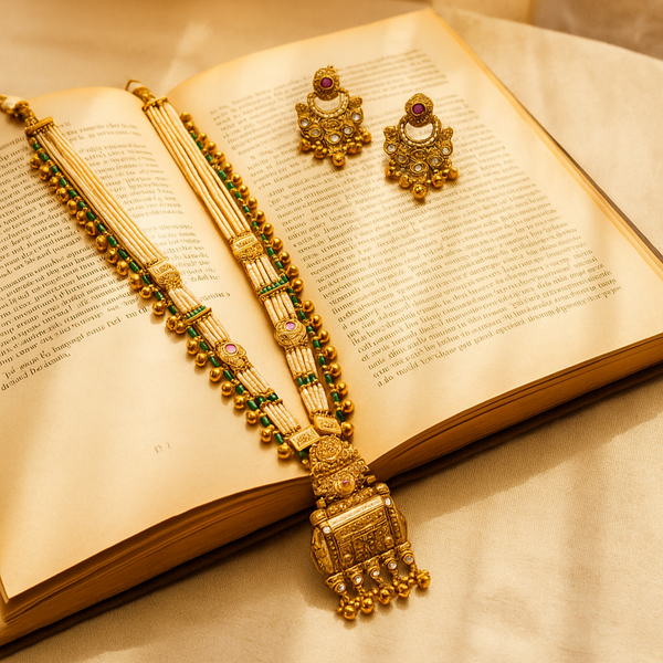 222131 Antique Pearl Pendant Set With Gold Plating