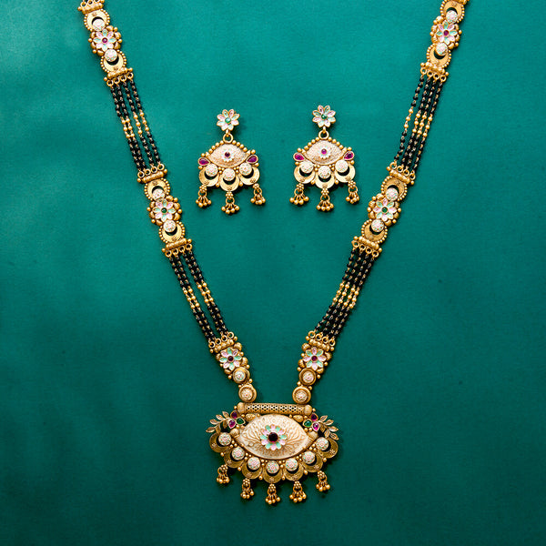 222173 Antique Meenakari Mangalsutra With Matte Gold Plating