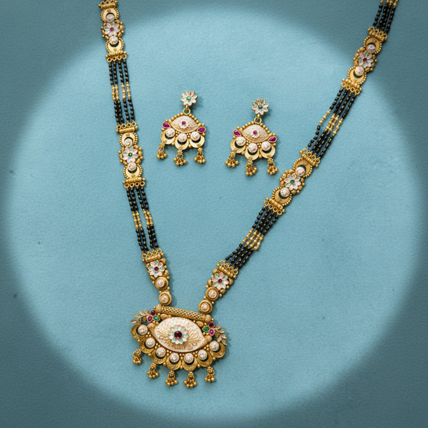 222173 Antique Meenakari Mangalsutra With Matte Gold Plating