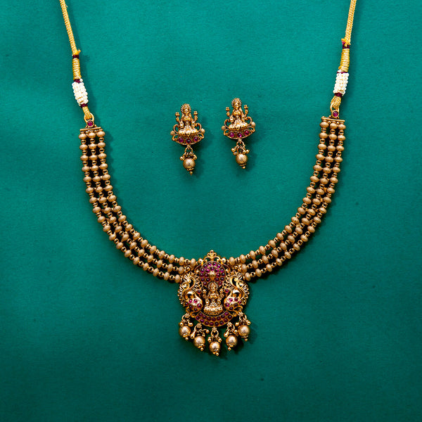 222215 Antique Peacock Necklace With Matte Gold Plating