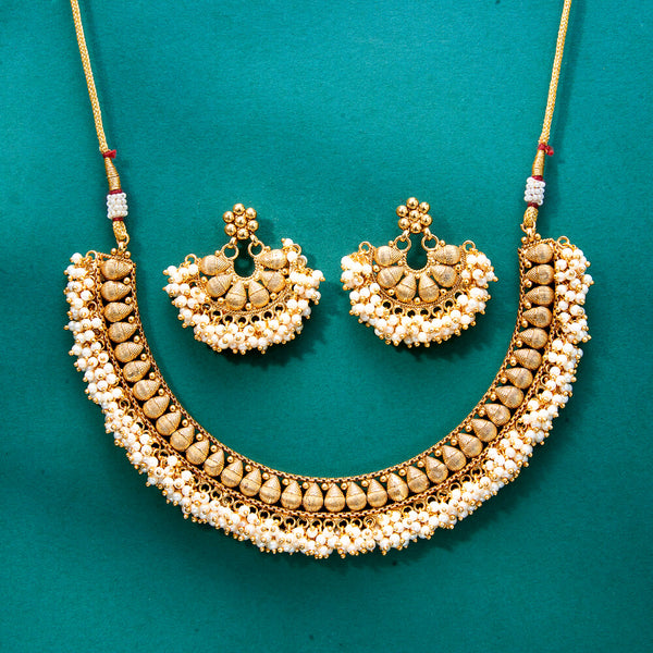 222227 Antique Moti Necklace With Gold Plating