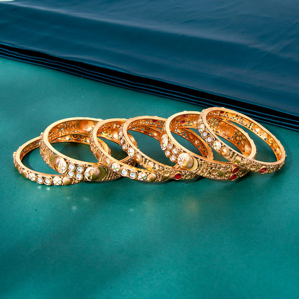 222231 Antique Meenakari Bangles With Matte Gold Plating