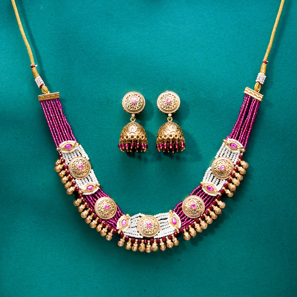 222238 Antique Moti Necklace With Gold Plating