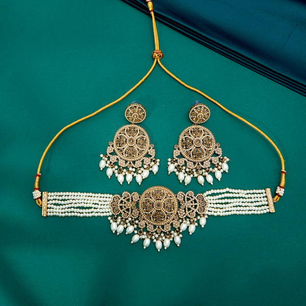 222254 Antique Choker Necklace With Mehndi Plating