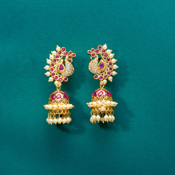 222411 Antique Peacock Jhumki With Gold Plating