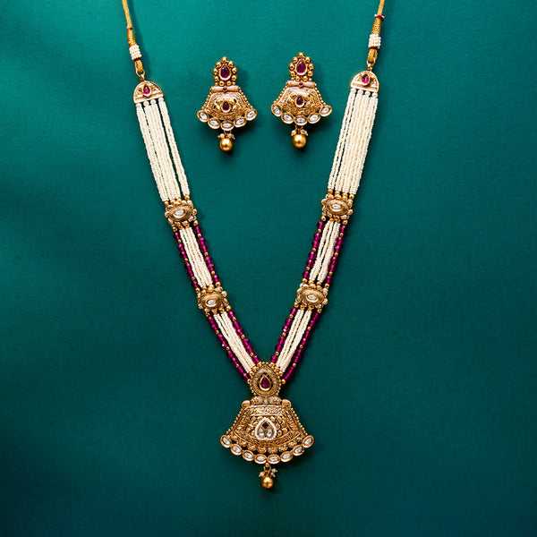 222435 Antique Mala Pendant Set With Gold Plating