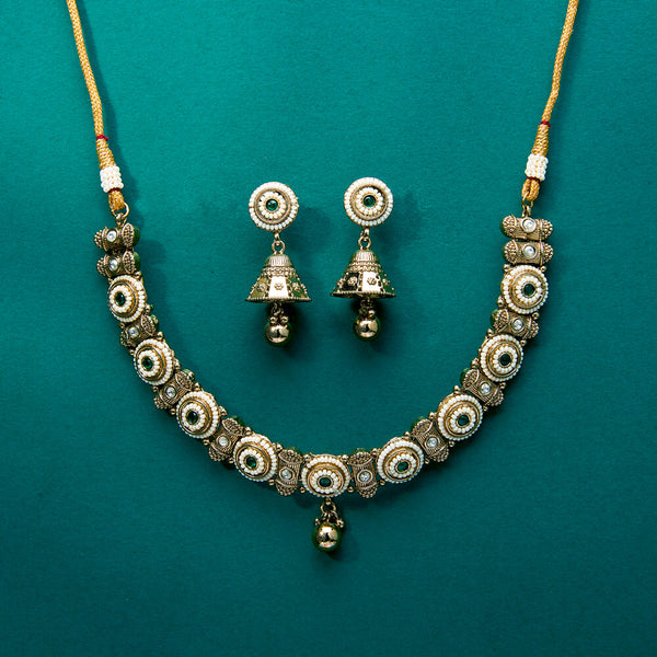 222478 Antique Classic Necklace With Mehndi Plating