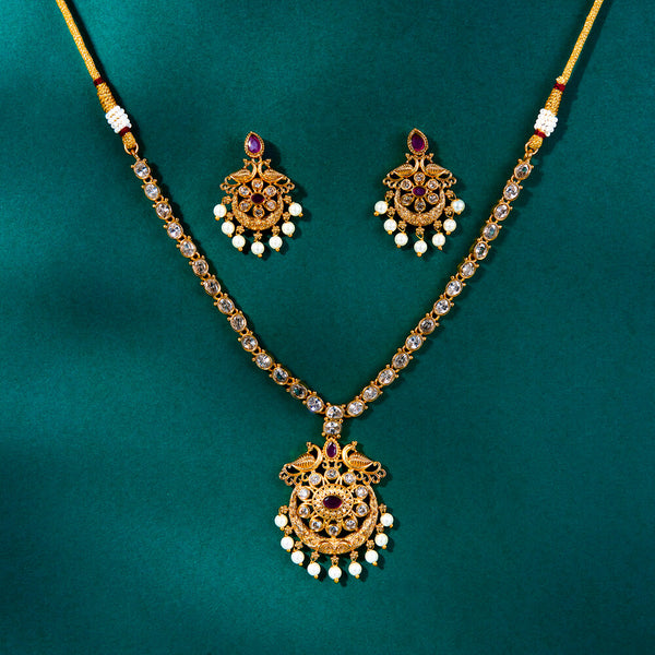 222504 Antique Peacock Necklace With Matte Gold Plating