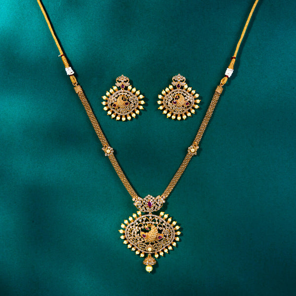 222507 Antique Peacock Necklace With Matte Gold Plating