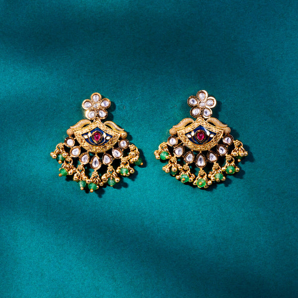 222517 Antique Meenakari Earring With Matte Gold Plating