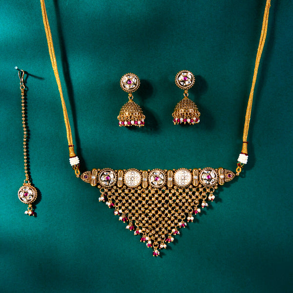 222519 Antique Meenakari Necklace With Gold Plating