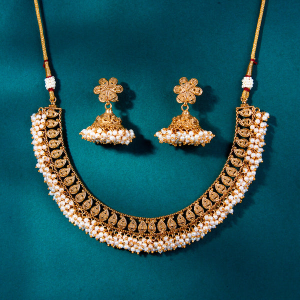 222529 Antique Moti Necklace With Gold Plating