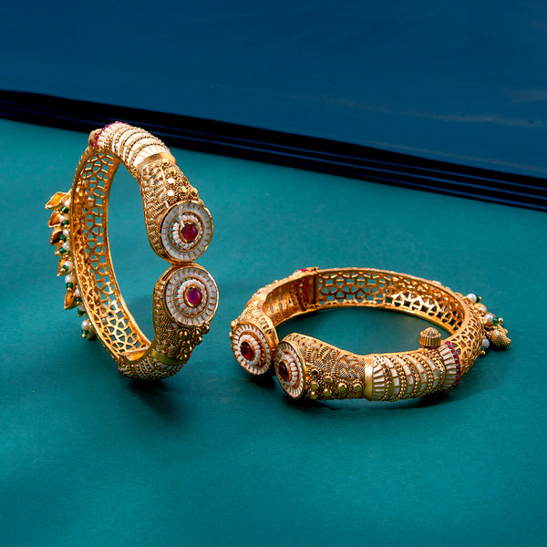 222537 Antique Openable Bangles With Matte Gold Plating