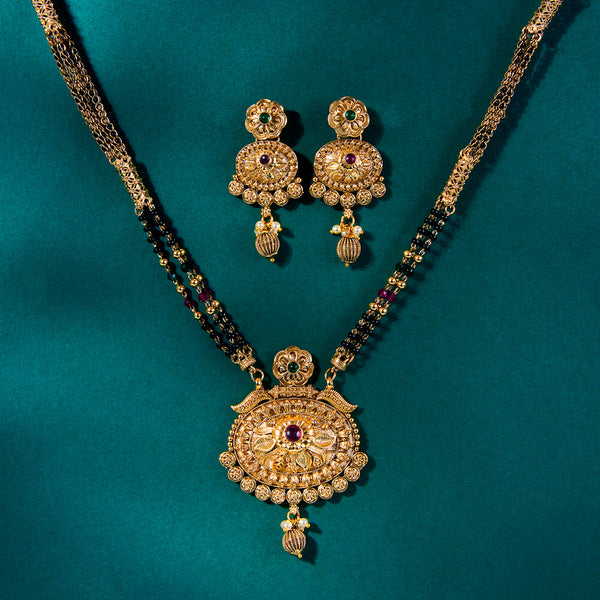 222551 Antique Classic Mangalsutra With Matte Gold Plating