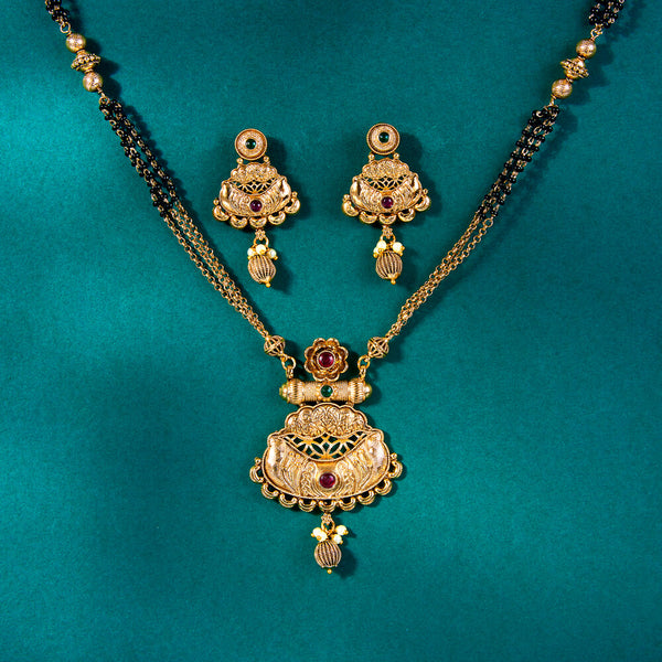 222553 Antique Classic Mangalsutra With Matte Gold Plating