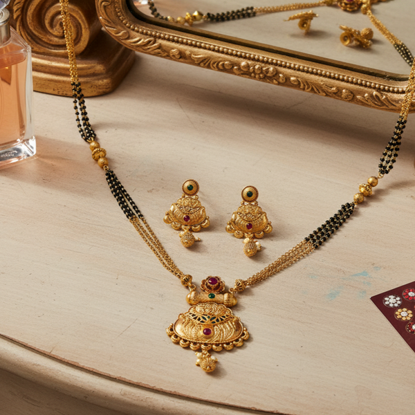 222553 Antique Classic Mangalsutra With Matte Gold Plating