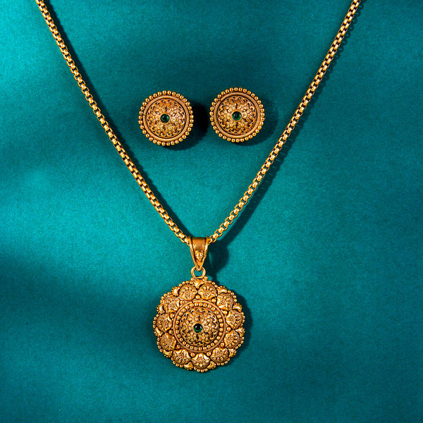 222570 Antique Chain Pendant Set With Matte Gold Plating