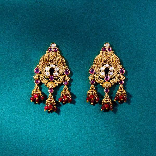 222599 Antique Peacock Earring With Matte Gold Plating