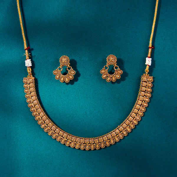 222606 Antique Plain Gold Necklace With Gold Plating