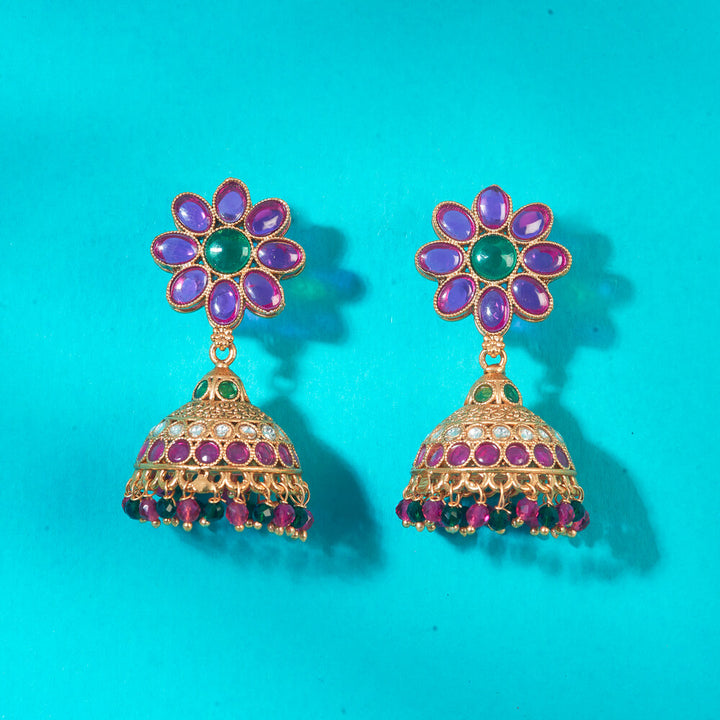 Antique Jhumki With Matte Gold Plating 222651