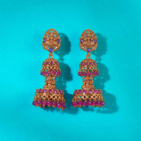 Antique Temple Jhumki With Matte Gold Plating 222654