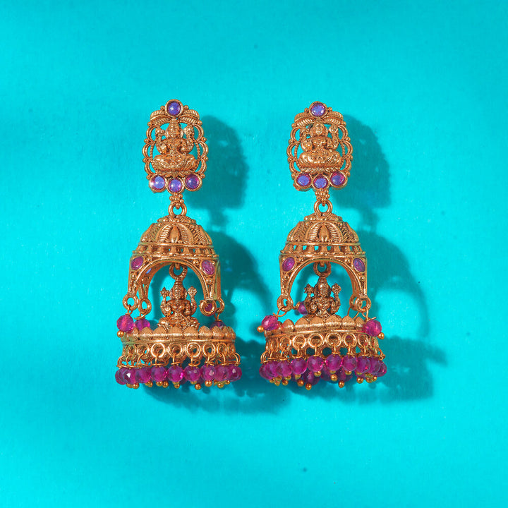 Antique Temple Jhumki With Matte Gold Plating 222656