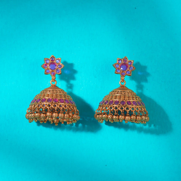 Antique Jhumki With Matte Gold Plating 222659