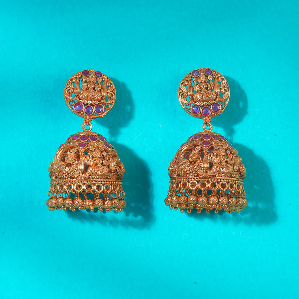 Antique Peacock Jhumki With Matte Gold Plating 222660