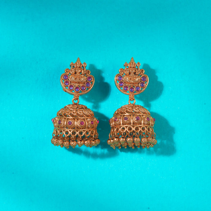 Antique Temple Jhumki With Matte Gold Plating 222662