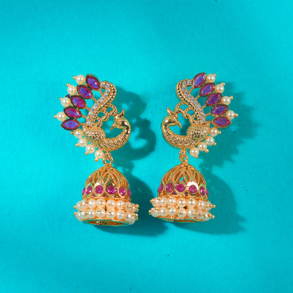 Antique Peacock Jhumki With Gold Plating 222663