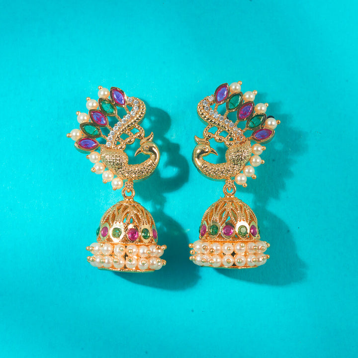 Antique Peacock Jhumki With Gold Plating 222663