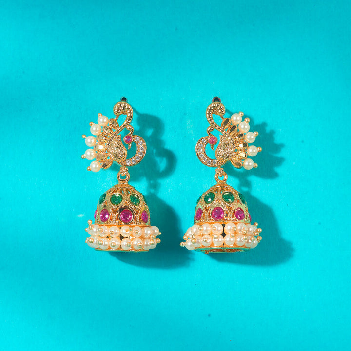 Antique Peacock Jhumki With Gold Plating 222666