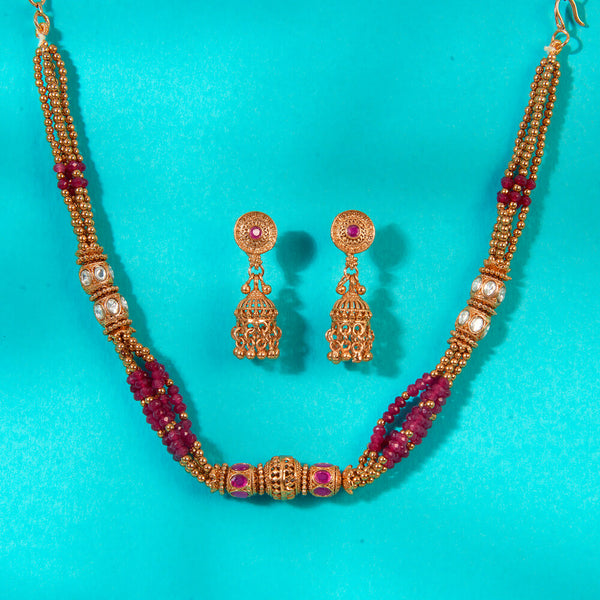 222673 Antique Mala Necklace With Gold Plating