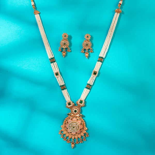 Antique Meenakari Pendant Set With Matte Gold Plating 222692