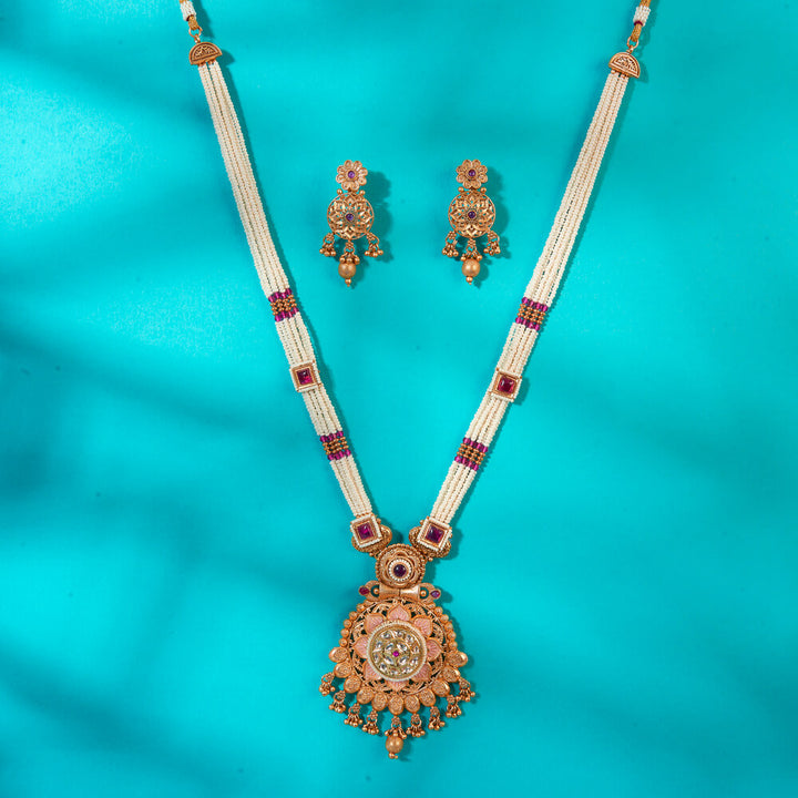 Antique Meenakari Pendant Set With Matte Gold Plating 222692