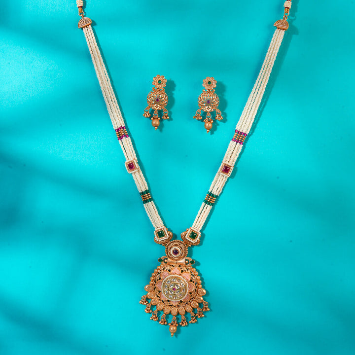 Antique Meenakari Pendant Set With Matte Gold Plating 222692